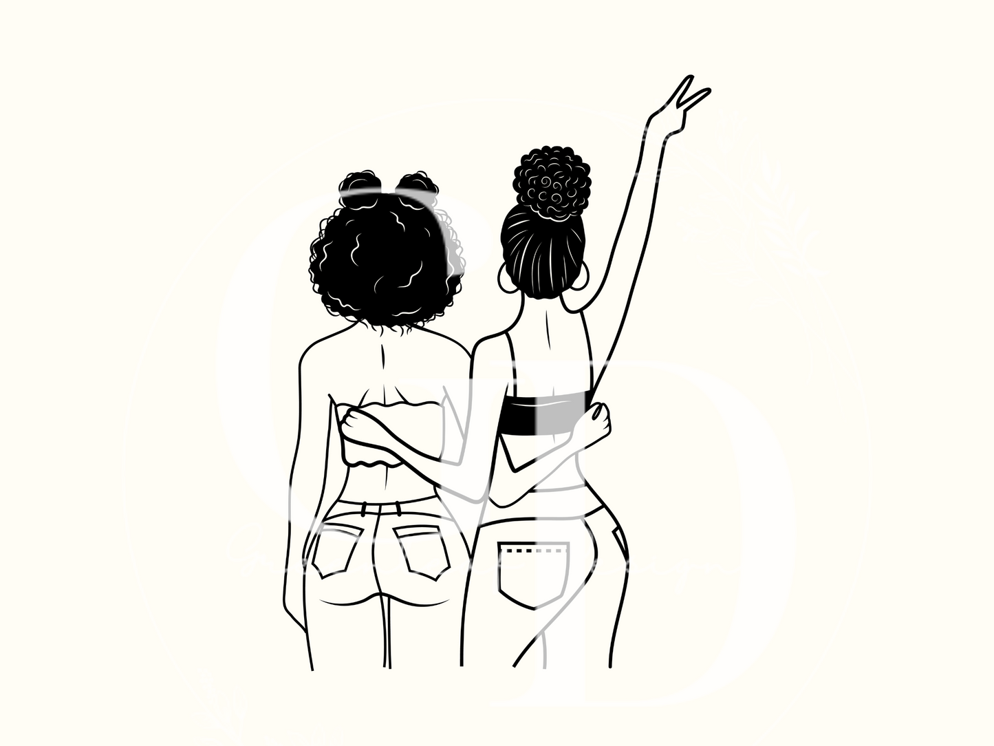 Curly Haired Besties Digital Print