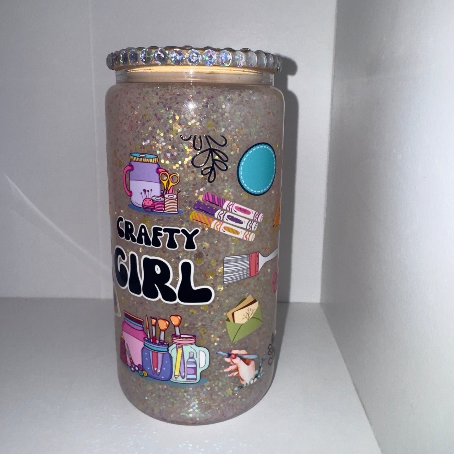 16oz Glass "Crafty Girl" Iridescent