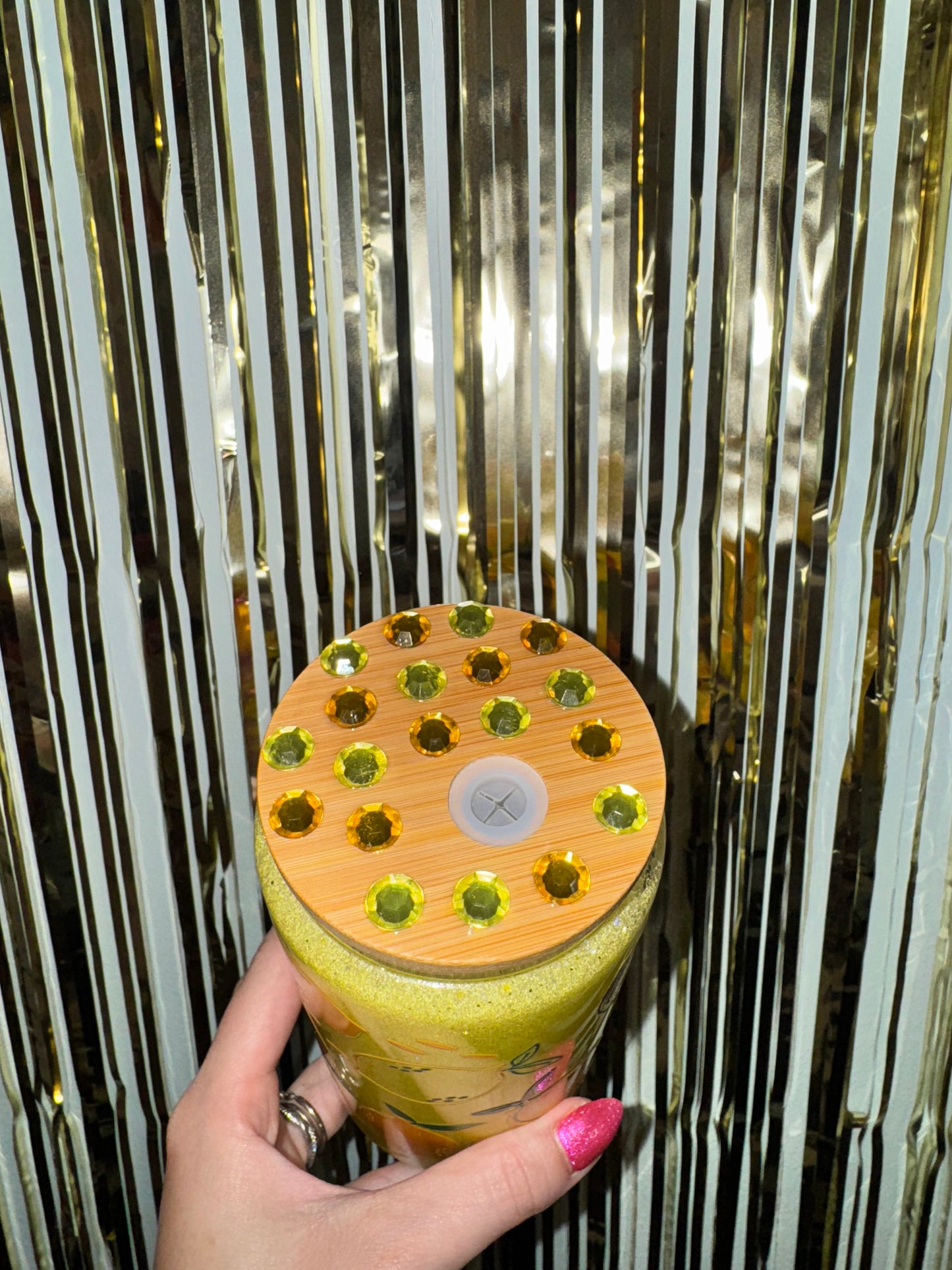 Yellow Fine Glitter Lemons 16oz Glass