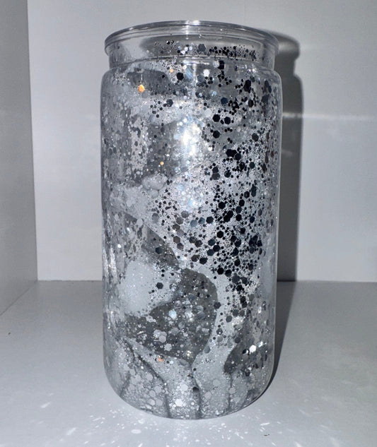 16oz Acrylic White&Silver Mica Lava Drip