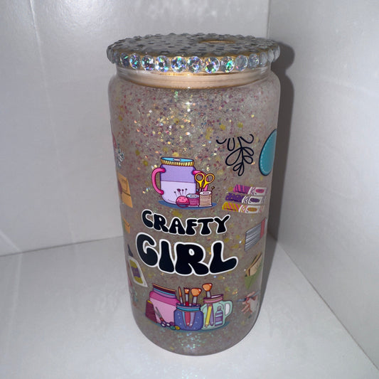 16oz Glass "Crafty Girl" Iridescent